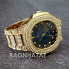 Raonhazae Hip Hop Iced Lab Diamond Drizzy Drake Blue Face 14K Gold Plated Watch with 12mm Cuban Link Bracelet Set - Raonhazae