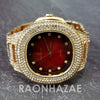 Raonhazae Hip Hop Iced Lab Diamond Drizzy Drake Red Face 14K Gold Plated Watch with 12mm Cuban Link Bracelet Set - Raonhazae