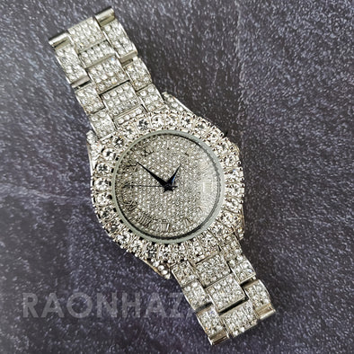 Raonhazae Hip Hop FULLY Iced Lab Diamond 14K White Gold Plated Watch with Bling Blingz - Raonhazae