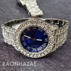 Raonhazae Hip Hop FULLY Iced Lab Diamond 14K White Gold Plated Watch with Blue Face  Blingy Stones - Raonhazae
