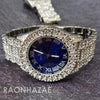 Raonhazae Silver Hip Hop Iced Lab Diamond Meek Mill Drake Blue / Red Face 14K White Gold Plated Watch with 12mm Cuban Link Bracelet Set - Raonhazae