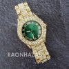 Raonhazae Hi Hop Iced Lab Diamond Meek Mill Drake Green Face 14K Gold Plated Watch with 12mm Cuban Link Bracelet Set - Raonhazae