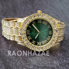 Raonhazae Hip Hop Iced Lab Diamond 14K De La Soul Gold Plated Green  Face Watch with Stones - Raonhazae