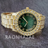 Raonhazae Hi Hop Iced Lab Diamond Meek Mill Drake Green Face 14K Gold Plated Watch with 12mm Cuban Link Bracelet Set - Raonhazae