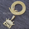 MENS ICED GOLD THE MOB KING CROWN PENDANT 4mm ROPE / FRANCO CHAIN NECKLACE - Raonhazae