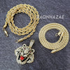 MENS ICED GOLD PLATED DRAKE TIGER BLING PENDANT 4mm ROPE / FRANCO CHAIN - Raonhazae