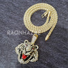 MENS ICED GOLD PLATED DRAKE TIGER BLING PENDANT 4mm ROPE / FRANCO CHAIN - Raonhazae