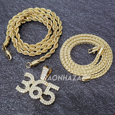 MENS ICED GOLD PLATED DRAKE TIGER BLING PENDANT 4mm ROPE / FRANCO CHAIN - Raonhazae