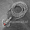 MENS ICED WHITE GOLD PLATED DRAKE LION BLING PENDANT 4mm ROPE / FRANCO CHAIN - Raonhazae