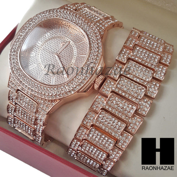Rapper White Gold Finished Simulated Diamond Watch & Bracelet Set 27RG - Raonhazae
