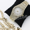 HIP HOP RAONHAZAE GOLD FINISHED LAB DIAMOND WATCH CUBAN CHAIN SET11 - Raonhazae