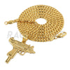 Stainless Steel Gold Supreme UZI Gun Pendant Small w/ 5mm Miami Cuban Chain - Raonhazae