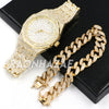 Raonhazae Hip Hop Iced Lab Diamond Watch w/ 15mm Cuban Link Bracelet Set - Raonhazae