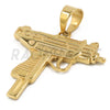 Stainless Steel Gold Supreme UZI Gun Pendant Small w/ 5mm Miami Cuban Chain - Raonhazae