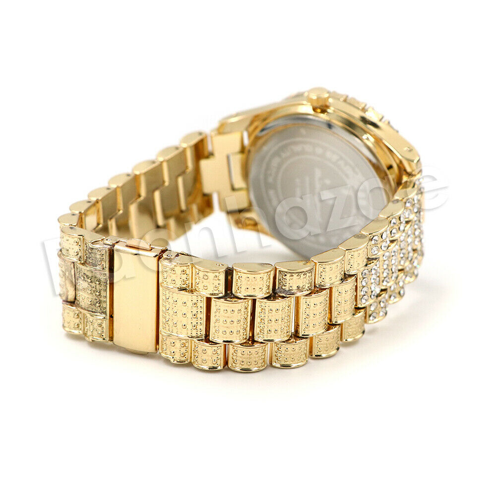 Diamond Rapper Watches Men's Hip Hop Fashion Iced Diamond Rapper Blue Face Gold 2PAC Watch S0 ...