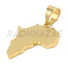 Stainless Steel Solid Gold Africa Map Pendant w/ 5mm Miami Cuban Chain - Raonhazae