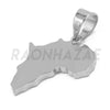 Stainless Steel Solid Silver Africa Map Pendant w/ 5mm Miami Cuban Chain - Raonhazae