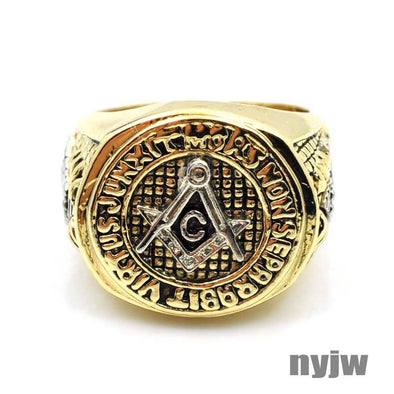 NEW HOT MENS YELLOW GOLD PT. FREEMASON MASONIC PYRAMID EYE OF HORUS RING KR001G - Raonhazae