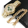 Hip Hop Iced Raonhazae Lab Diamond Drake Watch and 12mm Cuban Link Bracelet Set - Raonhazae