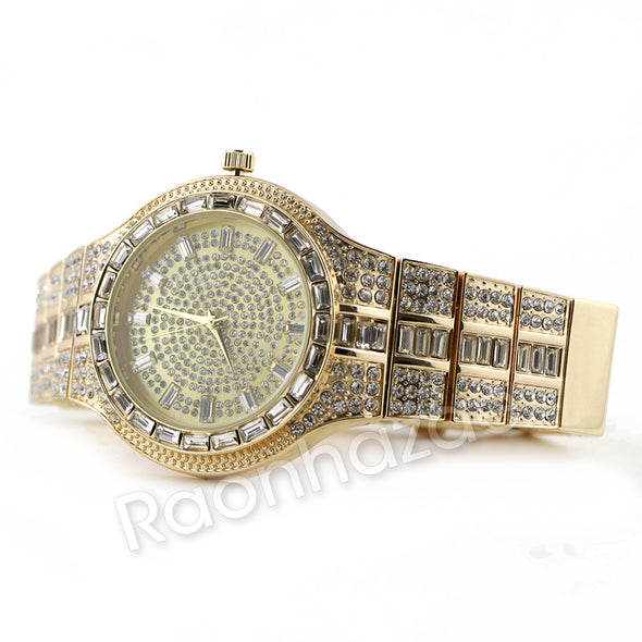 14K Gold Square Stone Bling Watch Set 51 - Raonhazae