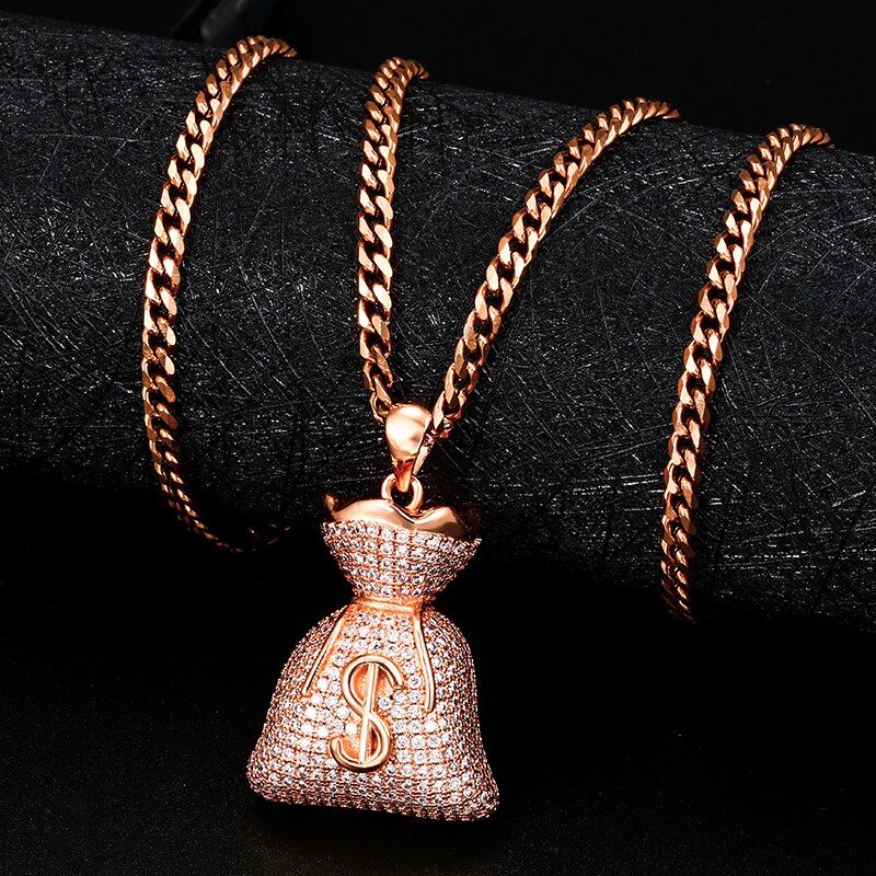 Gold Metal Chain 3D Dollar Money Bag Charm $ Pendant Long Necklace Hip –  alwaystyle4you