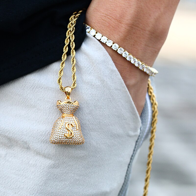 Gold Metal Chain 3D Dollar Money Bag Charm $ Pendant Long Necklace Hip –  alwaystyle4you