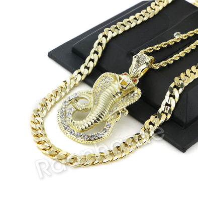 LARGE KING COBRA ROPE CHAIN DIAMOND CUT 30" CUBAN CHAIN NECKLACE SET 56 - Raonhazae