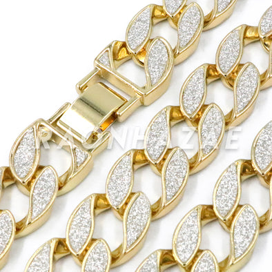 14K Gold 18mm Glitter Sandblasted 8.5" - 36" Flat Miami Cuban Chain - Raonhazae