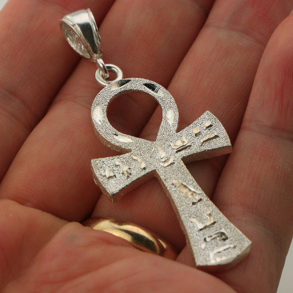 Italian .925 Sterling Silver ANKH CROSS Pendant 5mm Figaro Necklace S01 - Raonhazae