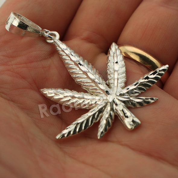 Italian .925 Sterling Silver Marijuana Leaf Pendant 5mm Figaro Necklace S02 - Raonhazae