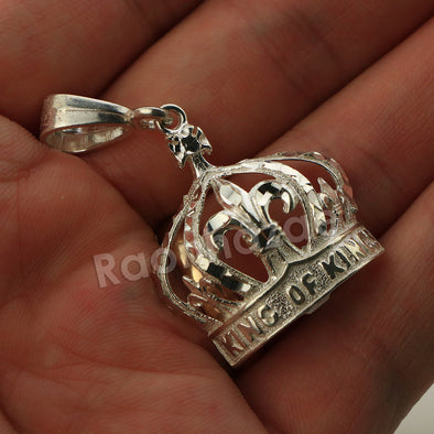 Italian .925 Sterling Silver KING CROWN Pendant 5mm Figaro Necklace S04 - Raonhazae