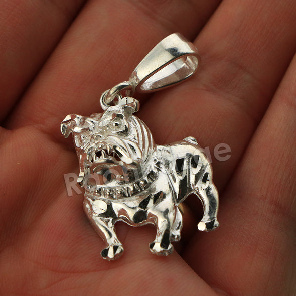 Italian .925 Sterling Silver BULLDOG Pendant 5mm Figaro Necklace S03 - Raonhazae