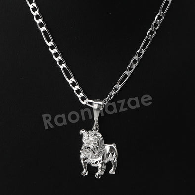 Italian .925 Sterling Silver BULLDOG Pendant 5mm Figaro Necklace S03 - Raonhazae