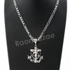 Italian .925 Sterling Silver CRUCIFIX ANCHOR Pendant 5mm Figaro Necklace S07 - Raonhazae