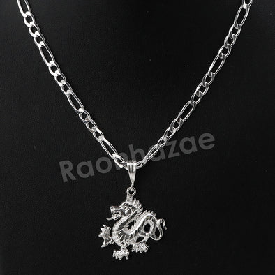 Italian .925 Sterling Silver DRAGON Pendant 5mm Figaro Necklace S04 - Raonhazae