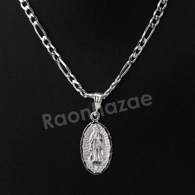 Italian .925 Sterling Silver Mother GUADALUPE Pendant 5mm Figaro Necklace S08 - Raonhazae