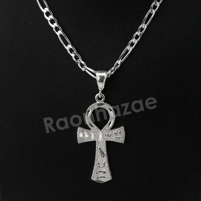 Italian .925 Sterling Silver ANKH CROSS Pendant 5mm Figaro Necklace S01 - Raonhazae