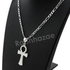 Italian .925 Sterling Silver ANKH CROSS Pendant 5mm Figaro Necklace S01 - Raonhazae