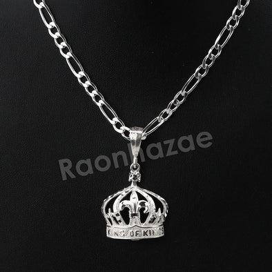 Italian .925 Sterling Silver KING CROWN Pendant 5mm Figaro Necklace S04 - Raonhazae