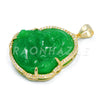 .925 Sterling Silver GOLD Plated Smiling Chubby Buddha (Green Jade) Pendant w/ Moon Cut Ball Chain - Raonhazae