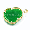 .925 Sterling Silver GOLD Plated Smiling Chubby Buddha (Green Jade) Pendant w/ Moon Cut Ball Chain - Raonhazae