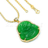 .925 Sterling Silver GOLD Plated Smiling Chubby Buddha (Green Jade) Pendant w/ Moon Cut Ball Chain - Raonhazae