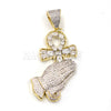 Lab Diamond 14K Gold PT Praying Hands Ankh Cross Pendant w/ 24" Cuban Chain B011G - Raonhazae
