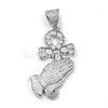 Lab Diamond 14K Gold PT Praying Hands Ankh Cross Pendant w/ 24" Cuban Chain B011G - Raonhazae