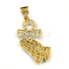 Lab Diamond 14K Gold PT Praying Hands Ankh Cross Pendant w/ 24" Cuban Chain B011G - Raonhazae