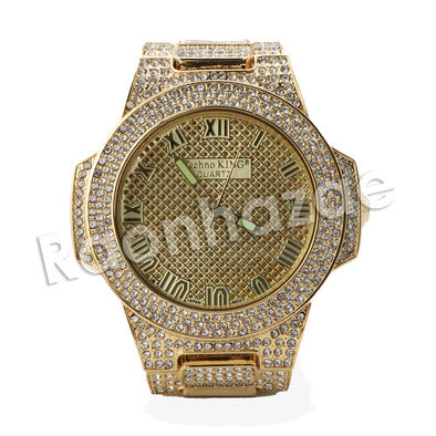 HIP HOP RAONHAZAE ACELO LUXURY GOLD FINISHED LAB DIAMOND WATCH - Raonhazae