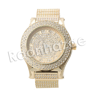 HIP HOP RAONHAZAE RIHANNA LUXURY GOLD FINISHED LAB DIAMOND WATCH - Raonhazae