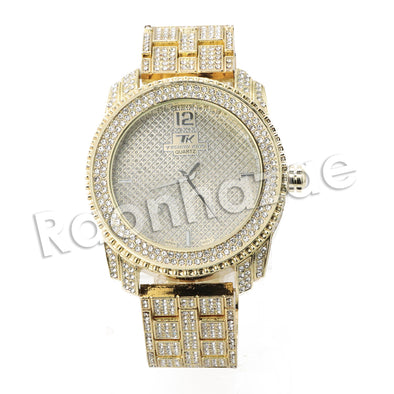 HIP HOP RAONHAZAE KANYE LUXURY GOLD FINISHED LAB DIAMOND WATCH - Raonhazae