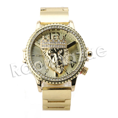 HIP HOP RAONHAZAE LION FACE LUXURY GOLD FINISHED LAB DIAMOND WATCH - Raonhazae