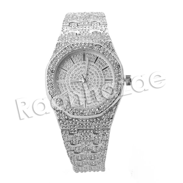 HIP HOP RAONHAZAE LUXURY SILVER FINISHED LAB DIAMOND WATCH - Raonhazae